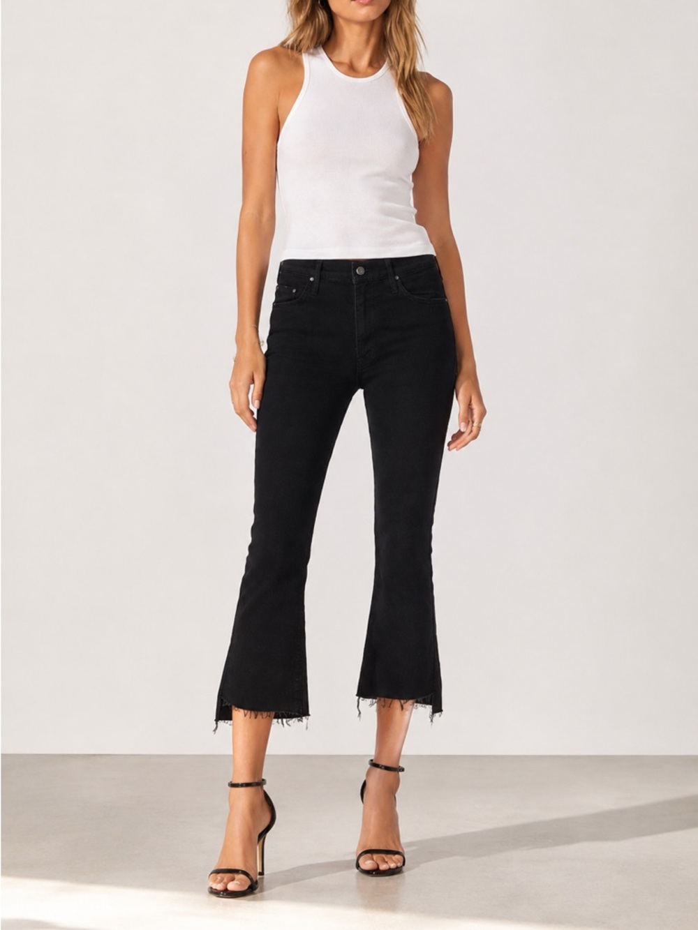 MOTHER Insider Crop Step Fray Mini Boots Jeans in Not Guilty Size 26